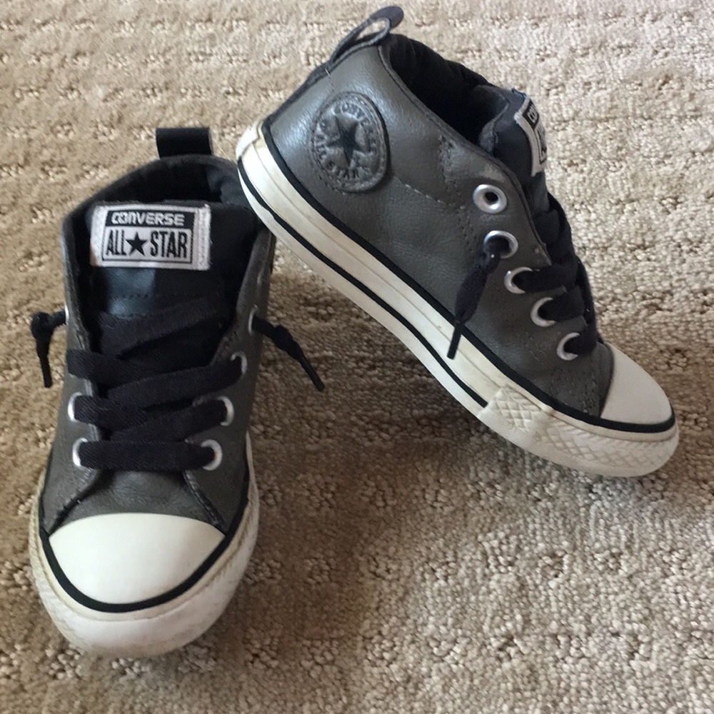 Leather Gray & Black High Top Converse - Size 11